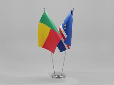 Cape Verde - Benin İşbirliği Bayrakları, Beyaz Arkaplan - 3D Render