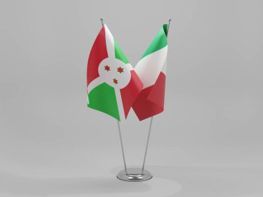 İtalya - Burundi İşbirliği Bayrakları, Beyaz Arkaplan - 3D Render