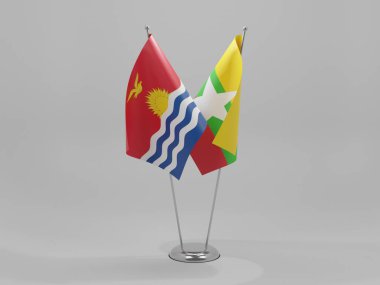 Myanmar - Kiribati İşbirliği Bayrakları, Beyaz Arkaplan - 3D Render
