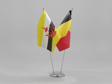 Belçika - Brunei İşbirliği Bayrakları, Beyaz Arkaplan - 3D Render
