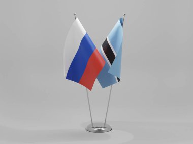 Botswana - Rusya İşbirliği Bayrakları, Beyaz Arkaplan - 3D Render