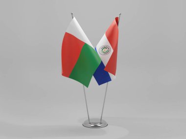 Paraguay - Madagaskar İşbirliği Bayrakları, Beyaz Arkaplan - 3D Render