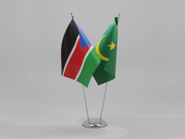 Moritanya - Güney Sudan İşbirliği Bayrakları, Beyaz Arkaplan - 3D Render