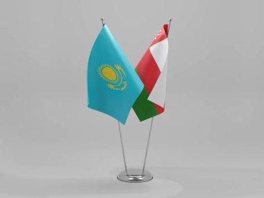 Umman - Kazakistan İşbirliği Bayrakları, Beyaz Arkaplan - 3D Render