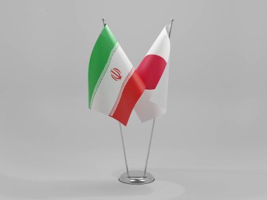 Japonya - İran İşbirliği Bayrakları, Beyaz Arkaplan - 3D Yapılandırma