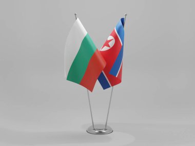 Kuzey Kore - Bulgaristan İşbirliği Bayrakları, Beyaz Arkaplan - 3D Hazırlama