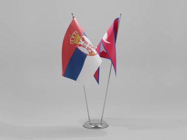 Nepal - Sırbistan İşbirliği Bayrakları, Beyaz Arkaplan - 3D Hazırlama