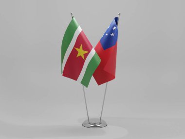 Samoa - Surinam İşbirliği Bayrakları, Beyaz Arkaplan - 3D Render