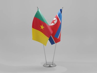 Kuzey Kore - Kamerun İşbirliği Bayrakları, Beyaz Arkaplan - 3D Render