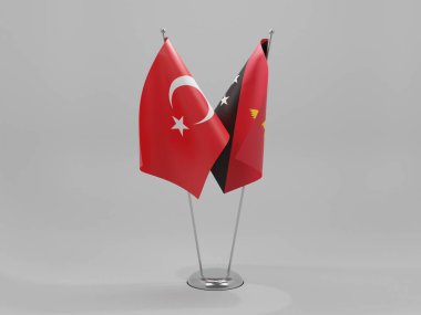 Papua Yeni Gine - Türkiye İşbirliği Bayrakları, Beyaz Arkaplan - 3D Render