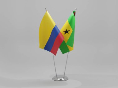 Sao Tome ve Principe - Kolombiya İşbirliği Bayrakları, Beyaz Arkaplan - 3D Render