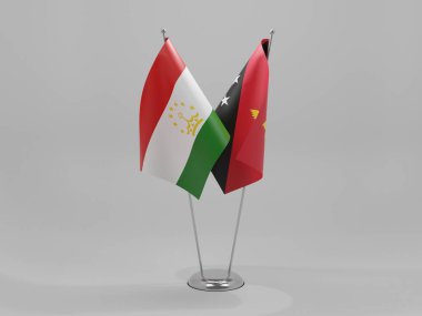 Papua Yeni Gine - Tacikistan İşbirliği Bayrakları, Beyaz Arkaplan - 3D Render