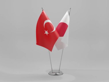 Japonya - Türkiye İşbirliği Bayrakları, Beyaz Arkaplan - 3D Hazırlama