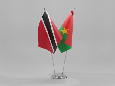 Burkina Faso - Trinidad ve Tobago İşbirliği Bayrakları, Beyaz Arkaplan - 3D Render
