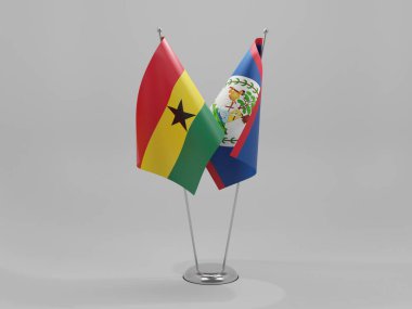 Belize - Gana İşbirliği Bayrakları, Beyaz Arkaplan - 3D Render