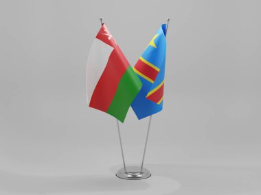Kongo Demokratik Cumhuriyeti - Umman İşbirliği Bayrakları, Beyaz Arkaplan - 3D Render
