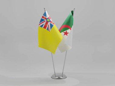 Cezayir - Niue İşbirliği Bayrakları, Beyaz Arkaplan - 3D Render