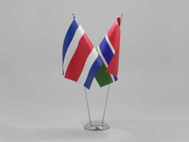 Gambiya - Kosta Rika İşbirliği Bayrakları, Beyaz Arkaplan - 3D Render