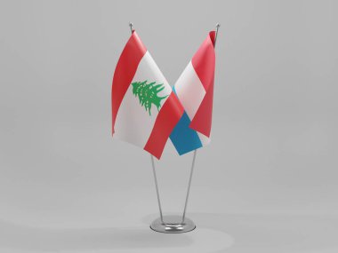 Lüksemburg - Lübnan İşbirliği Bayrakları, Beyaz Arkaplan - 3D Render