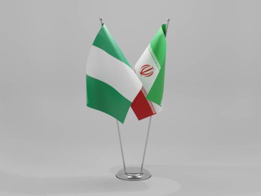 İran - Nijerya İşbirliği Bayrakları, Beyaz Arkaplan - 3D Render