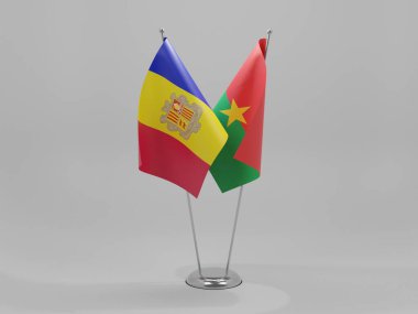 Burkina Faso - Andorra İşbirliği Bayrakları, Beyaz Arkaplan - 3D Render