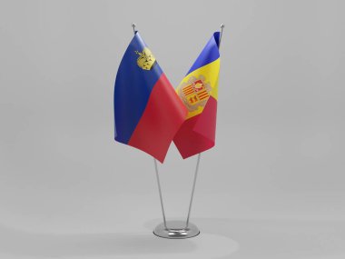 Andorra - Lihtenştayn İşbirliği Bayrakları, Beyaz Arkaplan - 3D Render