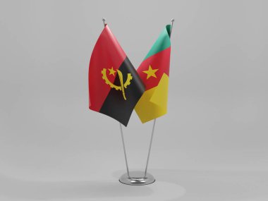 Kamerun - Angola İşbirliği Bayrakları, Beyaz Arkaplan - 3D Render