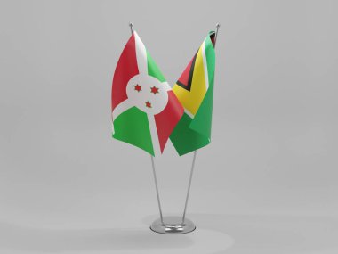 Guyana - Burundi İşbirliği Bayrakları, Beyaz Arkaplan - 3D Render