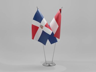 Hollanda - Dominik Cumhuriyeti İşbirliği Bayrakları, Beyaz Arkaplan - 3D Render