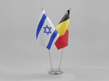 Belçika - İsrail İşbirliği Bayrakları, Beyaz Arkaplan - 3D Render