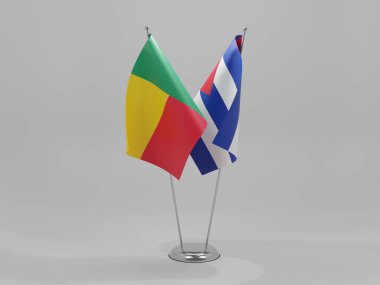 Küba - Benin İşbirliği Bayrakları, Beyaz Arkaplan - 3D Render
