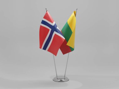 Litvanya - Norveç İşbirliği Bayrakları, Beyaz Arkaplan - 3D Render