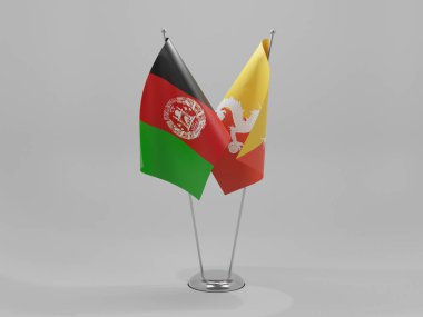 Bhutan - Afganistan İşbirliği Bayrakları, Beyaz Arkaplan - 3D Render