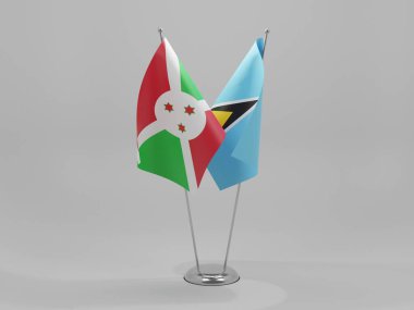 Saint Lucia - Burundi İşbirliği Bayrakları, Beyaz Arkaplan - 3D Render