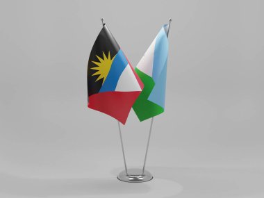 Cibuti - Antigua ve Barbuda İşbirliği Bayrakları, Beyaz Arkaplan - 3D Render