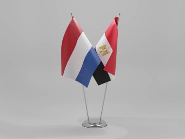 Mısır - Hollanda İşbirliği Bayrakları, Beyaz Arkaplan - 3D Render