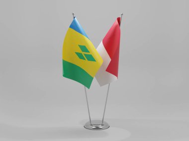 Endonezya - Saint Vincent ve Grenadines İşbirliği Bayrakları, Beyaz Arkaplan - 3D Render