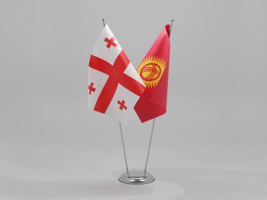 Kırgızistan - Georgia İşbirliği Bayrakları, Beyaz Arkaplan - 3D Render
