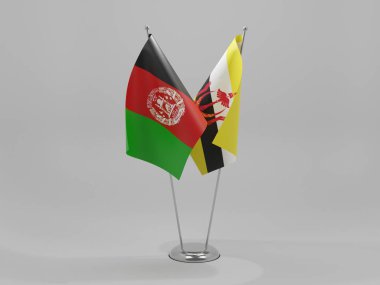 Brunei - Afganistan İşbirliği Bayrakları, Beyaz Arkaplan - 3D Yapılandırma