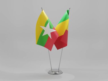 Mali - Myanmar İşbirliği Bayrakları, Beyaz Arkaplan - 3D Render