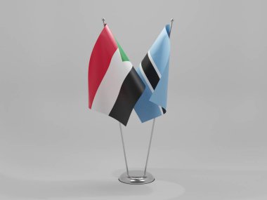 Botswana - Sudan İşbirliği Bayrakları, Beyaz Arkaplan - 3D Render