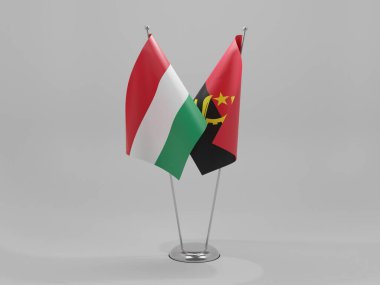 Angola - Macaristan İşbirliği Bayrakları, Beyaz Arkaplan - 3D Render