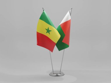 Madagaskar - Senegal İşbirliği Bayrakları, Beyaz Arkaplan - 3D Render