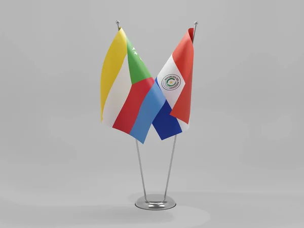 Paraguay Banderas Cooperación Las Comoras Fondo Blanco Render —  Fotos de Stock