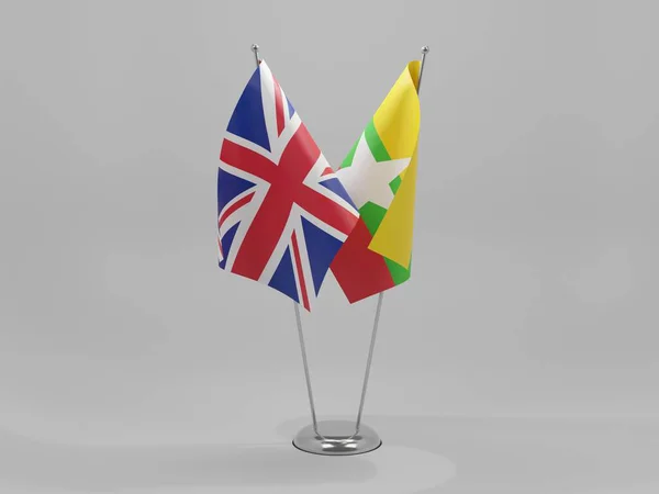 Myanmar United Kingdom Cooperation Flags White Background Render — Stock Photo, Image