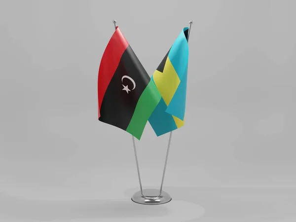 Bahamy Vlajky Spolupráce Libye Bílé Pozadí Vykreslování — Stock fotografie
