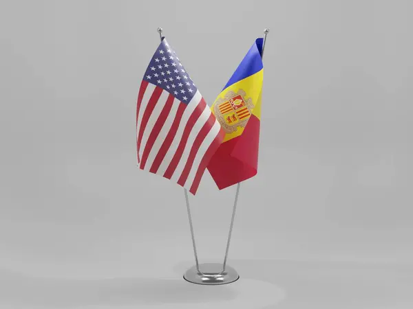 Andorra Banderas Cooperación Los Estados Unidos América Fondo Blanco Render — Foto de Stock