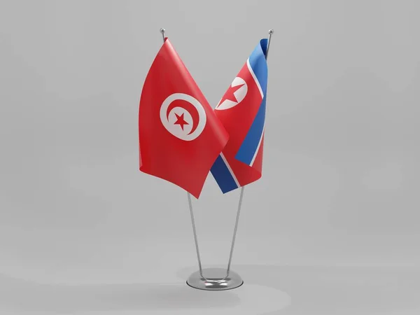 North Korea - Tunisia Cooperation Flags, White Background - 3D Render