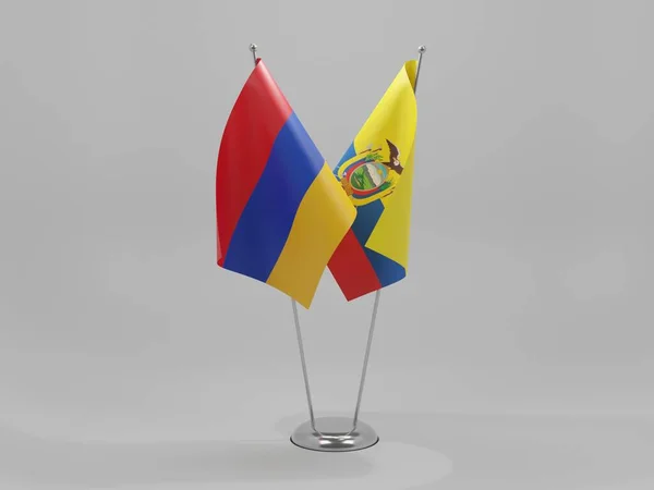 Ecuador Armeniens Samarbetsflaggor Vit Bakgrund Render — Stockfoto