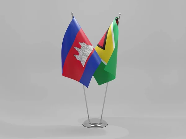 Guyane Drapeaux Coopération Cambodge Fond Blanc Render — Photo